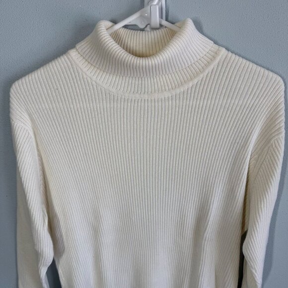 VTG Yarnworks Womens Ivory Ribbed Turtleneck Sweater Large Classic Minimalist - Picture 3 of 10